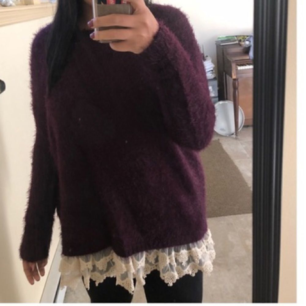 ✨ Fuzzy Lace Trim Sweater✨ - Picture 3 of 6